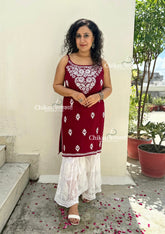 Reeba Short Rayon Chikankari Kurti - Maroon